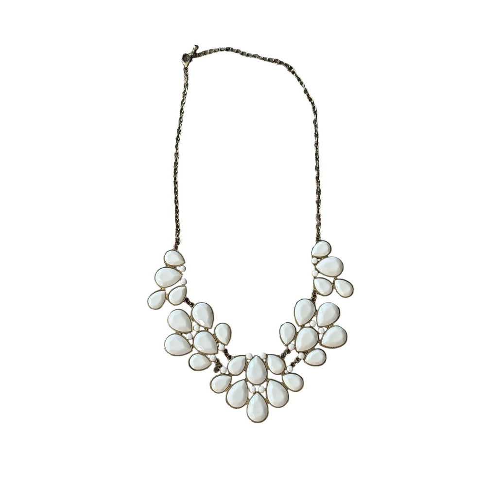 White Teardrop Bib Statement Necklace Gold Tone Resin Stone One Size